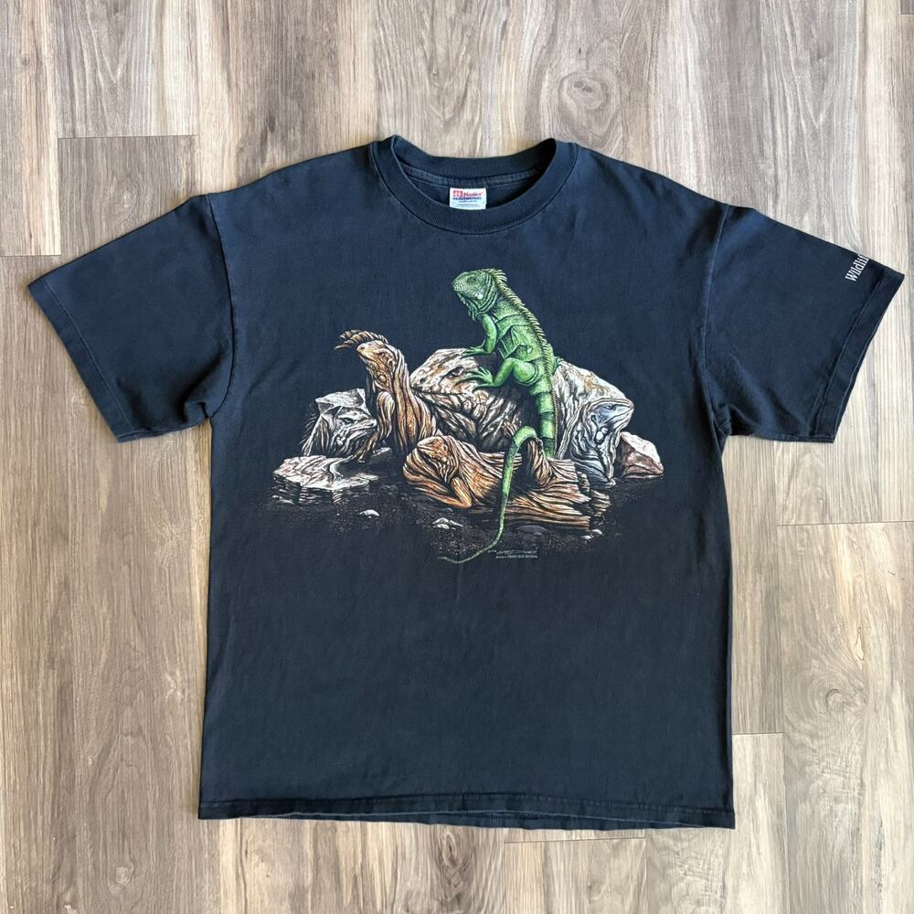 Vintage Iguana Nature T-Shirt Men's Size L Black 1990s Single Stitched